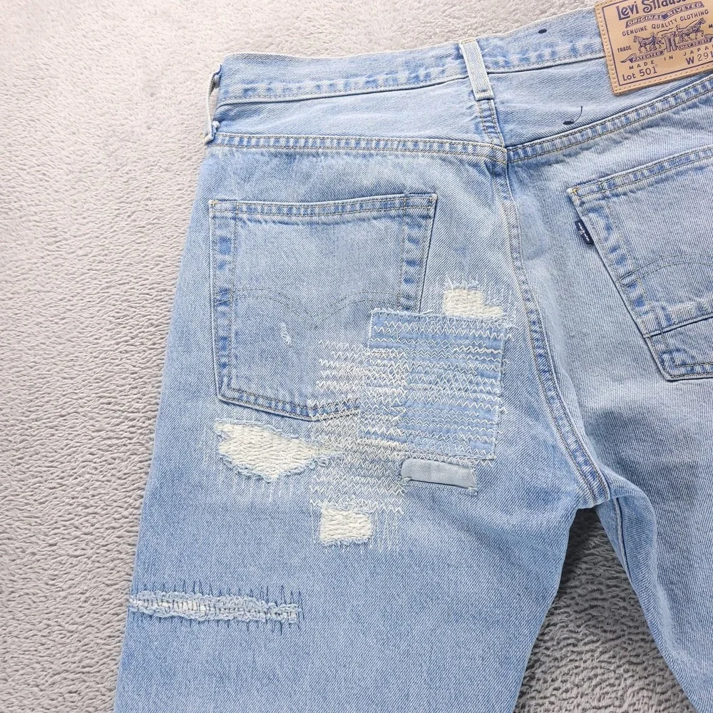 Levi's Jeans Mens 29x32 Blue 501 Straight Made in Japan Selvedge Patchwork Dist